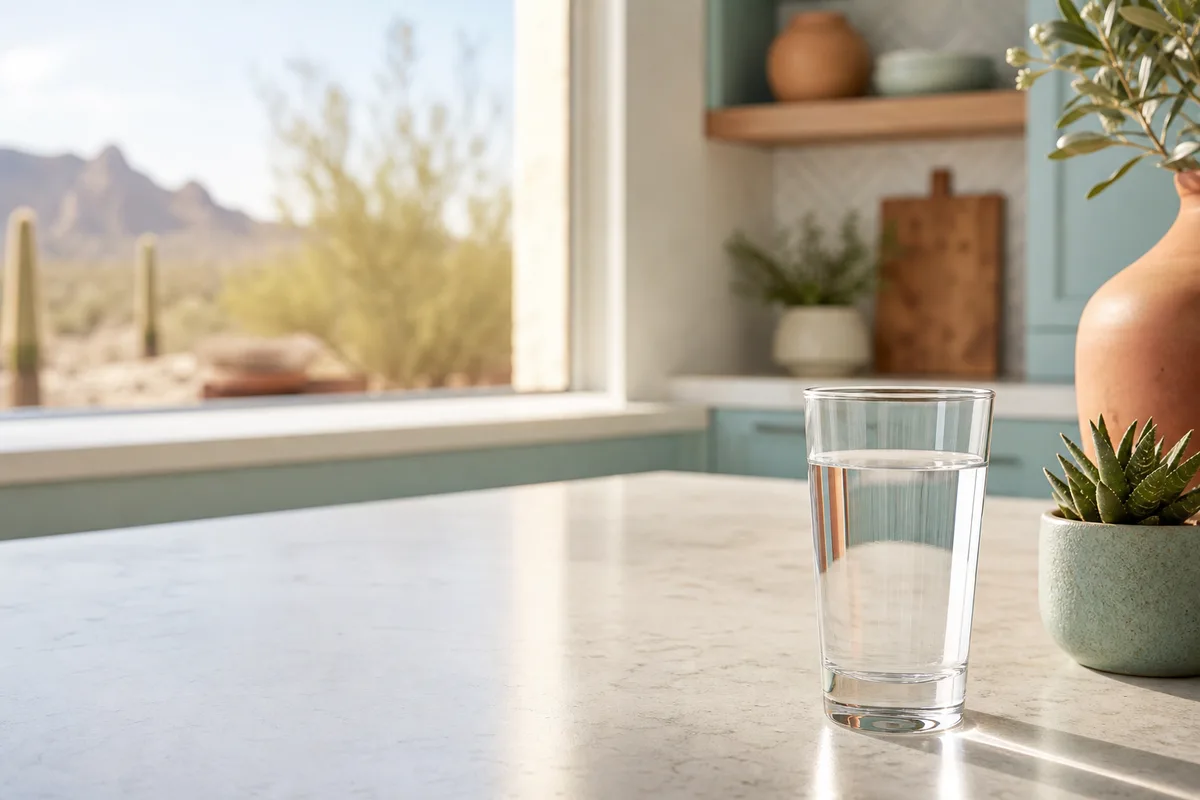 An Arizona home kitchen where hard water spots and scale are a daily reality