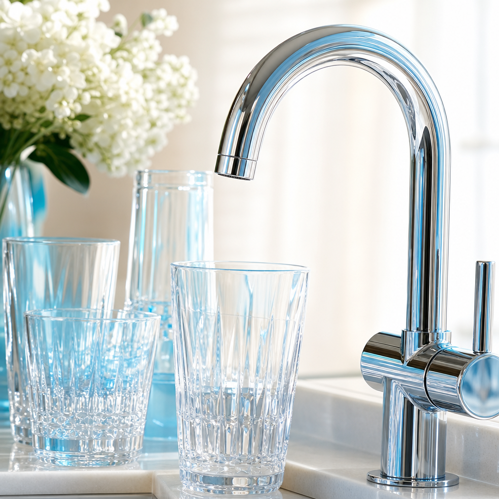 The clean Puronics result: spot-free glassware and protected fixtures